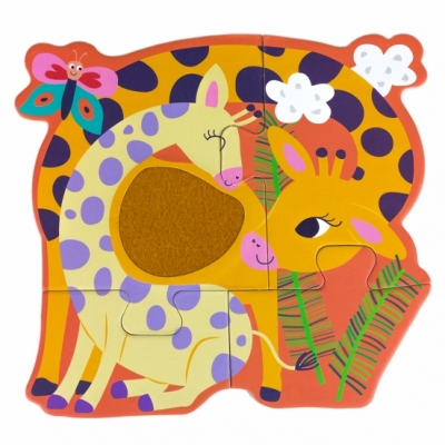 Jungle Animal Touch&Feel Wooden Puzzle, Giraffe Textured Jigsaw Toy for Toddlers