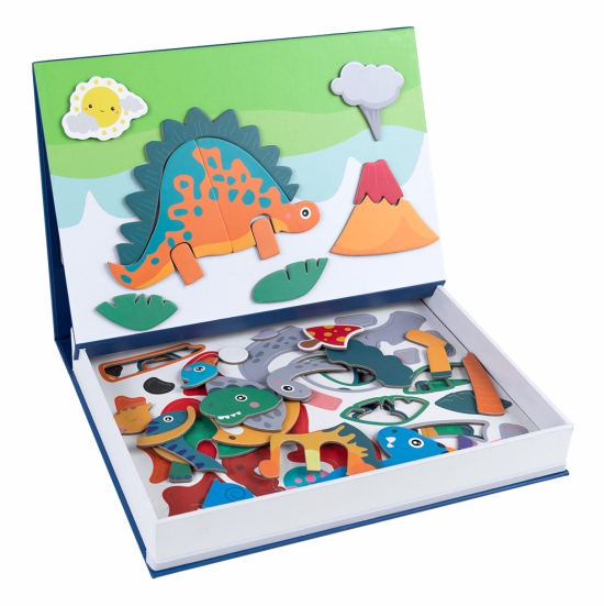 Book-Shaped Magnetic Dinosaur Puzzle, Portable Prehistoric Scene Magnetic Game for Kids