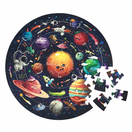 Glow in the Dark Solar System Round Jigsaw Puzzle, 70 Pieces Kids Space Educational Toy