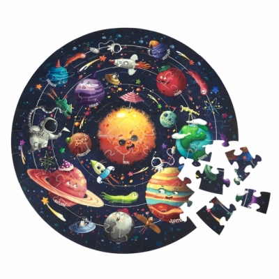 Glow in the Dark Solar System Round Jigsaw Puzzle, 70 Pieces Kids Space Educational Toy